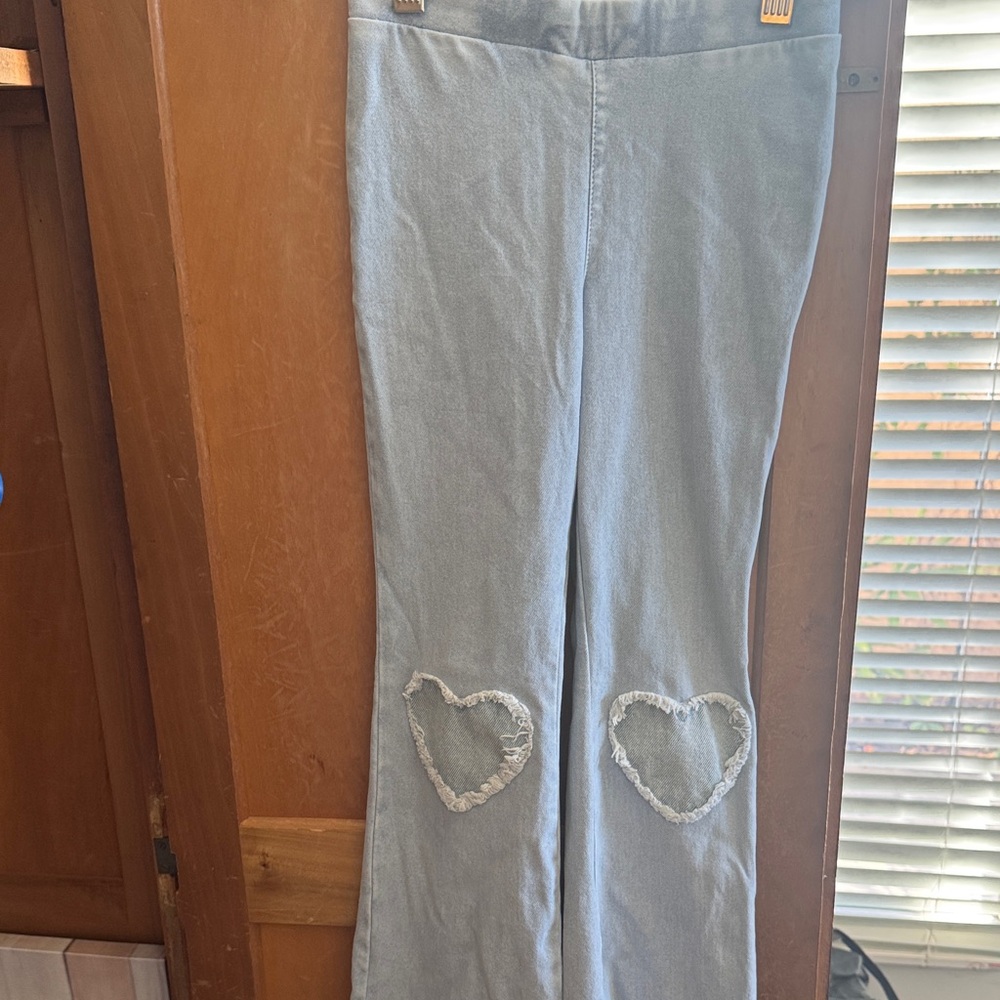H&M Light Gray Flare Jeans with Heart Details
